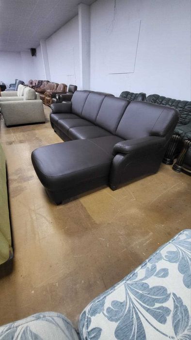 ПРОМОЦИЯ!!! Кафяв кожен ъглов диван с лежанка "TOULOUSE"