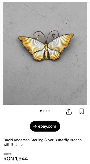 BROSA ARGINT 925 - Fluture Email - David Andersen - Norway - 1940-50 !