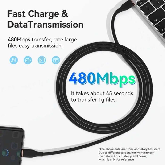 Силиконов кабел USB C to Lightning , 27W, 1 м, бял