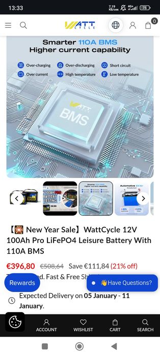 Wattcycle lifepo4 12v 100Ah батерия и инвертор 2кв.