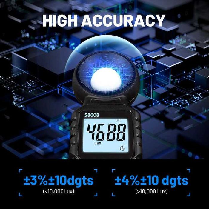 Луксметър, RASK, цифров, 200000 Lux, прецизно измерване, LCD дисплей lux meter device