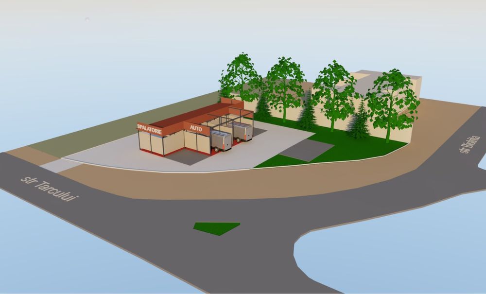 Spalatorie auto cu fise, bancnote, schelet metalic, betoane, pavaj