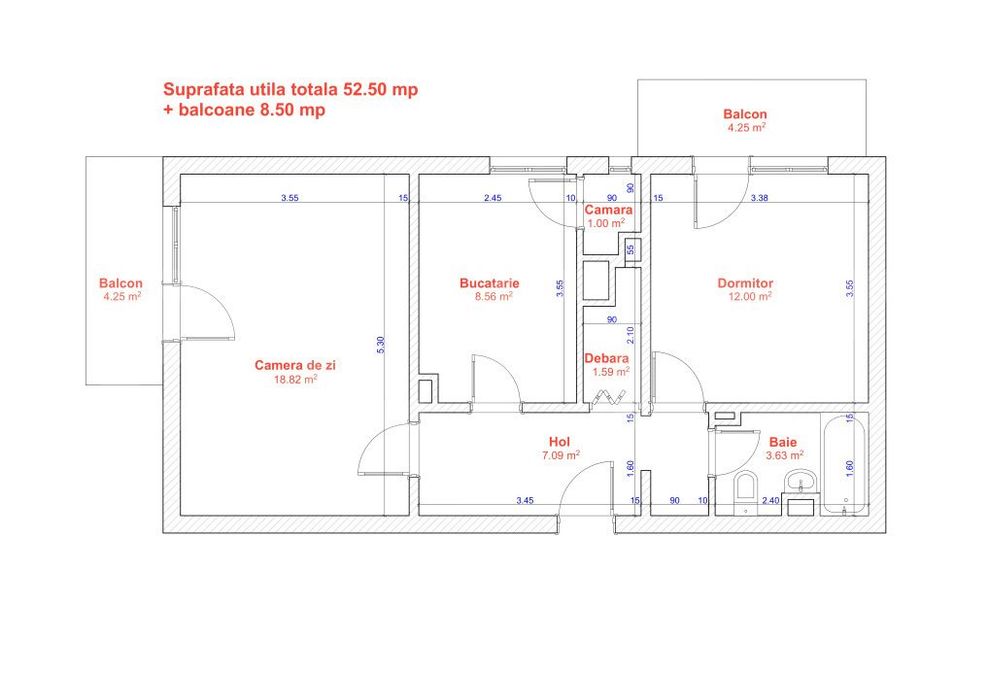 Apartament 2 camere, 52 mp, zona Lipovei