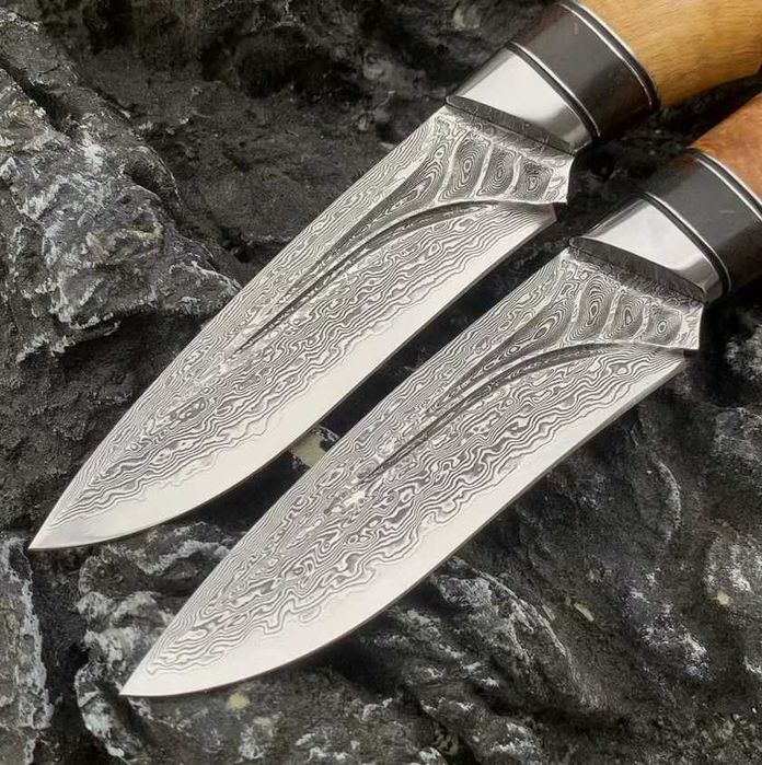 Cutit otel veritabil Damasc, teaca piele naturala