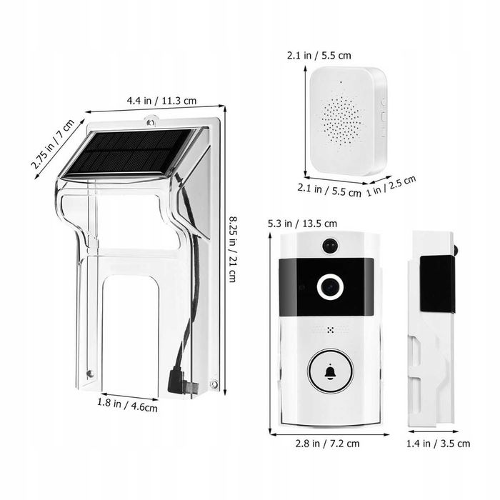 Sonerie Video Wireless Smart cu Camera HD, Panou Solar si Carcasa Protectie WiFi Detectie Miscare, Notificari, Night Vision, Water Resist, 38 Tonuri