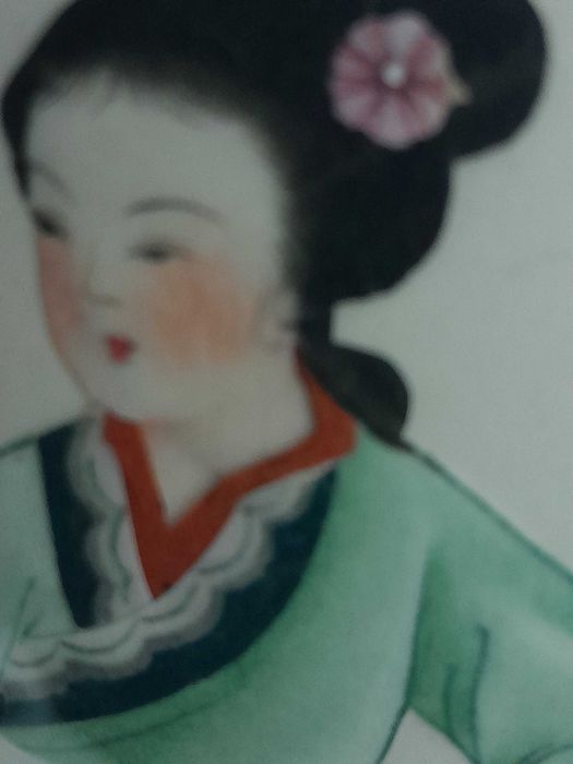 Tablou vechi acuarelă china, timbru sigiliu autenticitate