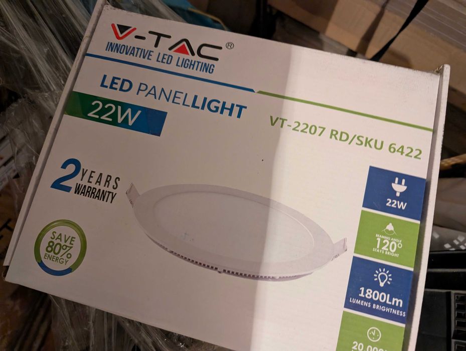 Лед лампи V-TAC VT-6422 22W LED Slim Панел Топло бяла светлина Кръг 240мм диаметър