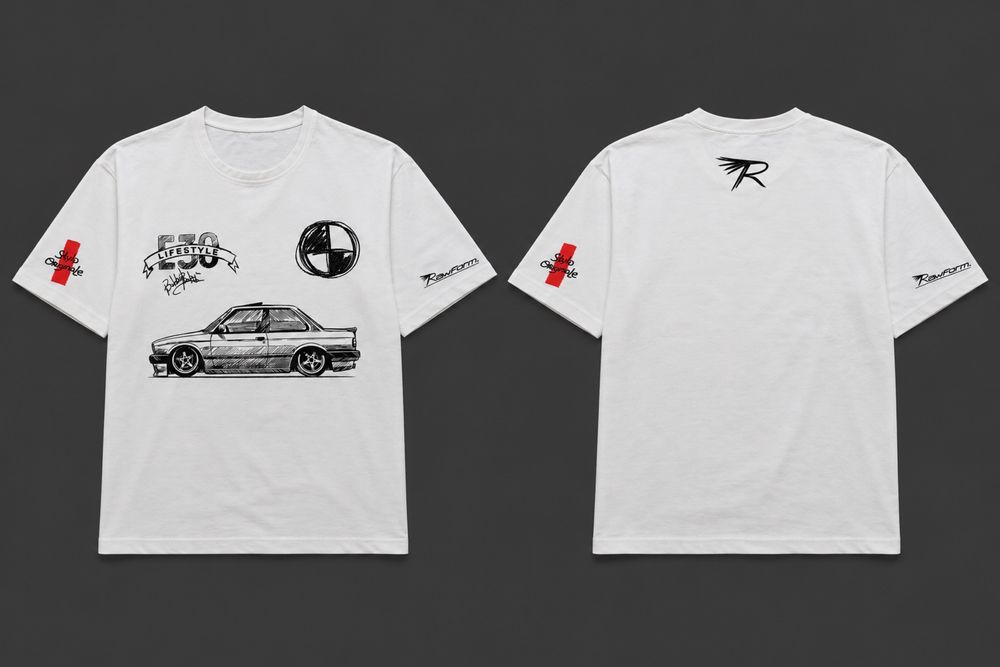 Футболка в скетч стиле BMW E30. Rawform.