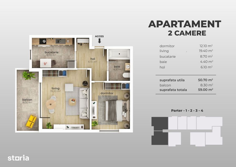 Apartament 2 Camere | Decomandat | 59Mp | Acces Metrou | Comision 0%!