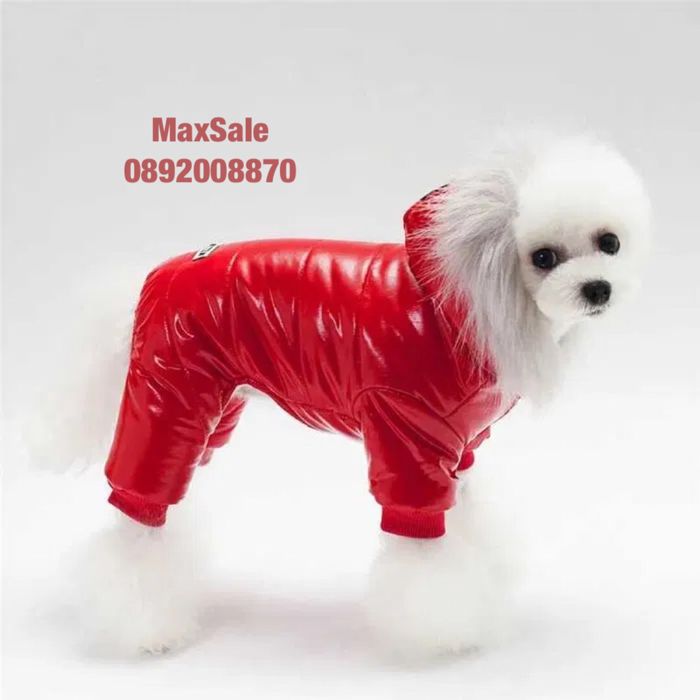 Зимно яке за куче елече худи сако палто с пухена шапка червено