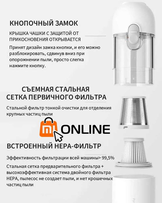 Портативный, автомобильный пылесос Xiaomi Mi Mijia Vacuum Cleaner Mini