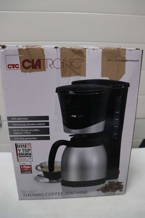 Шварц Кафемашина Clatronic Thermos | Автоматична филтърна кафемашина за 8-10 чаши филтърно кафе | Система против прокапване и автоматично изключване