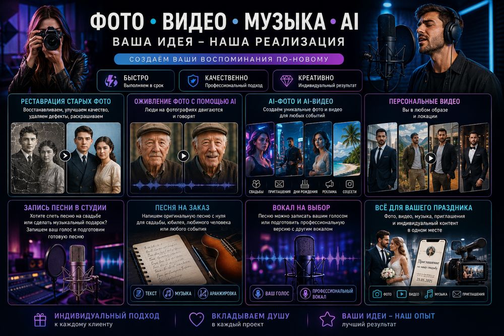 Фото • Видео •  Музыка • AI