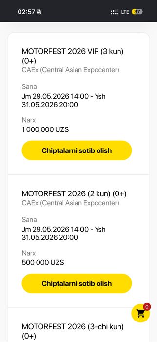Motorfest га Vip билет 1 дона бор.