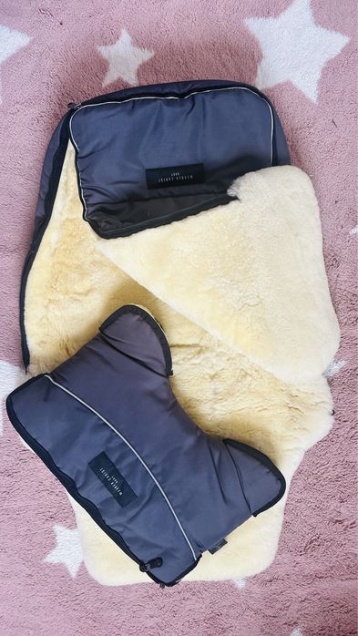 Естестена вълна!  Агнешки Зимен чувал за количка Маншон ръкавици НОВИ