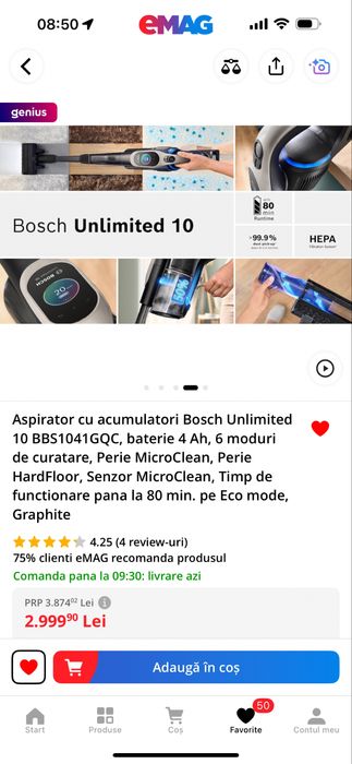 Aspirator Bosch unlimited 10 cu acumulatori Graphite
