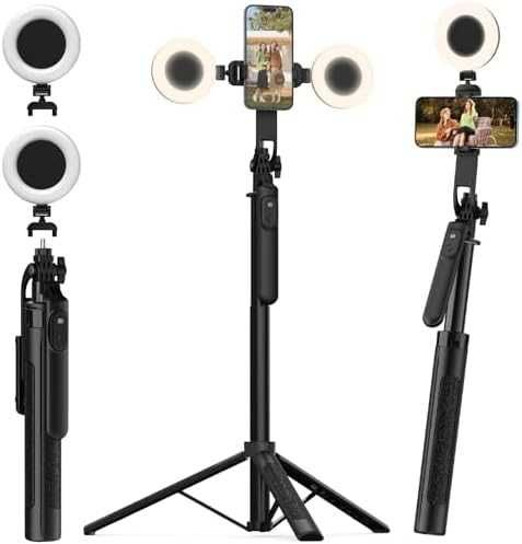 Нов Селфи Стик Трипод с 2 LED Лампи Bluetooth Пулт 360° Ротация за снимки фото
