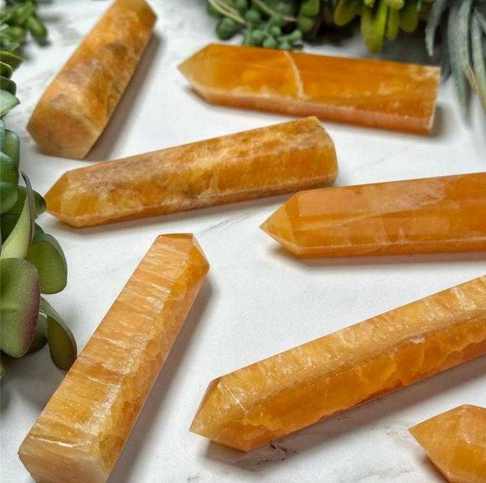 Calcite Естествен Кристал Медено Оранжев Калцит Жълт Калцит Минерал