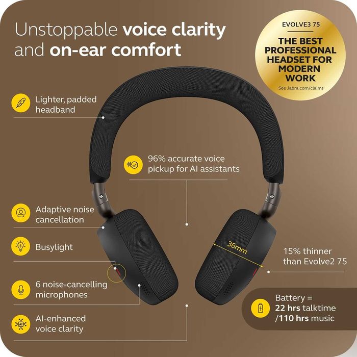 Jabra Evolve3 75 Casti Bluetooth On-Ear Wireless Bluetooth Headset with Microphone Black