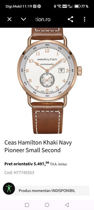 Ceas Hamilton Khaki Navy Pioneer Automatic  44 mm Ca nou!