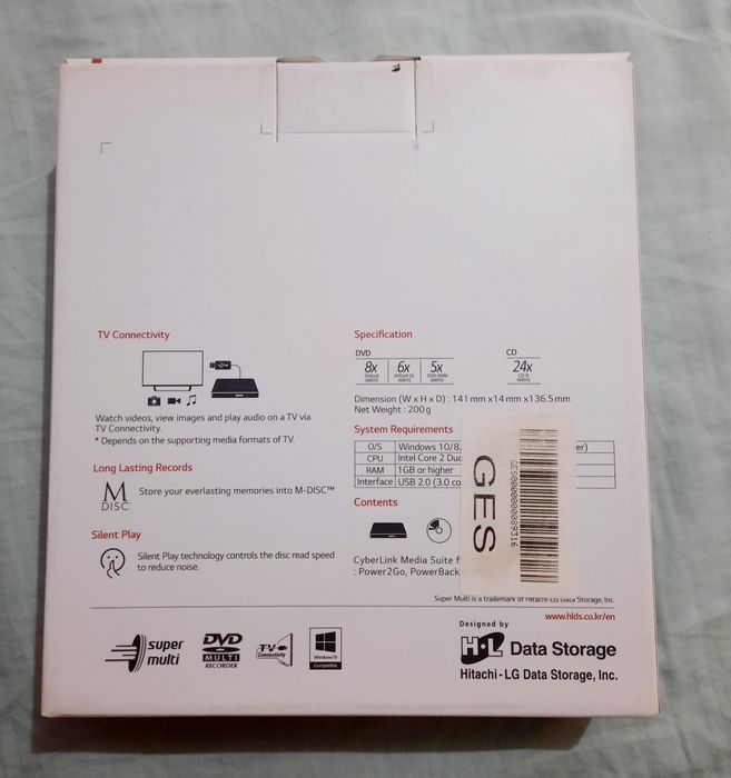 Unitate Optică Extern Hitachi-LG GP57ES40 Slim 8×, USB 2.0, Silver