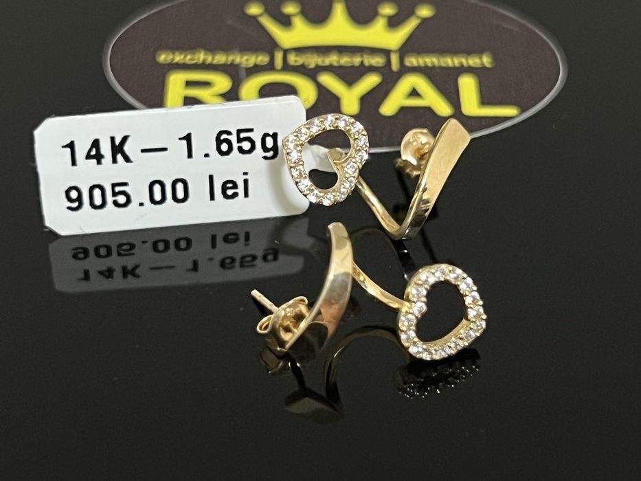 Bijuteria Royal CB : Cercei inima rasuciti aur 14K  1,65 grame