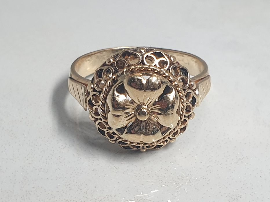 Inel din aur de 14K cu model floare și filigram lucrat manual