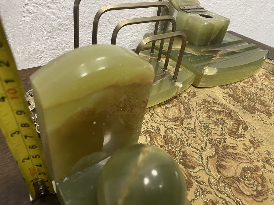 Винтидж италиански комплект от оникс стопери за книги с мастилница