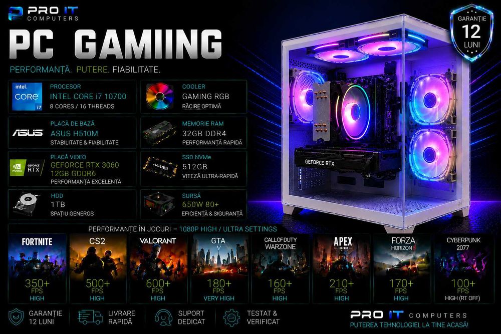 PC Gaming I7 10700, 32GB DDR4, RTX 3060 12GB DDR6, 512gb SSD, 1TB