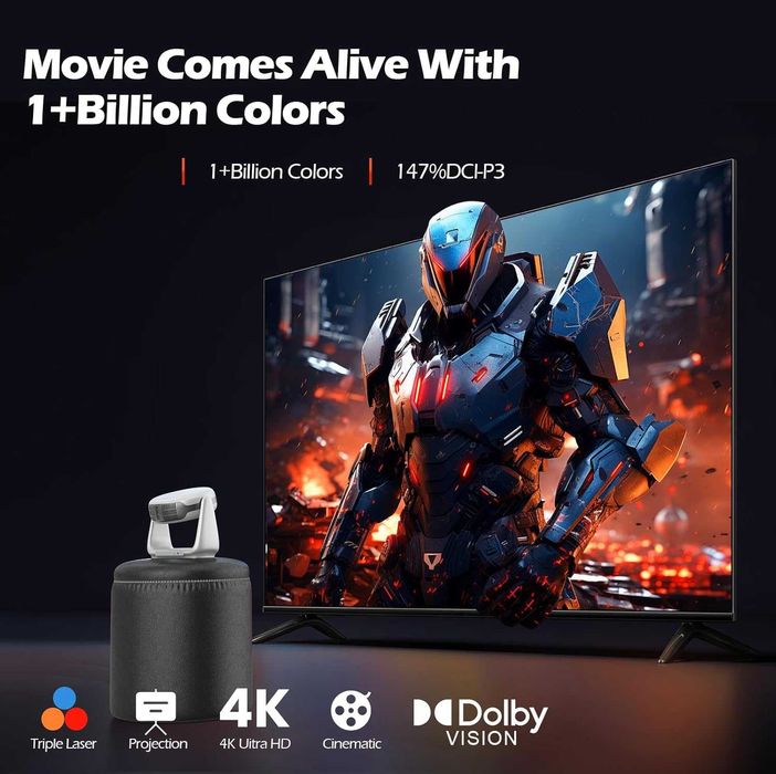 Нов, пълен комплект с мека чанта 4K проектор с батерия и Андроид EUARY