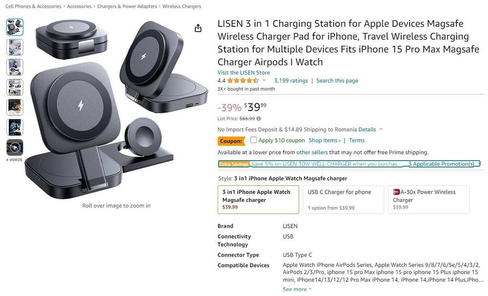 Incarcator wireless 3in1, pentru dispozitivele Apple, Livrare Gratuita