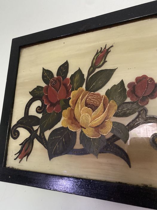 Tablou cu flori pictat pe sticla 39x34cm