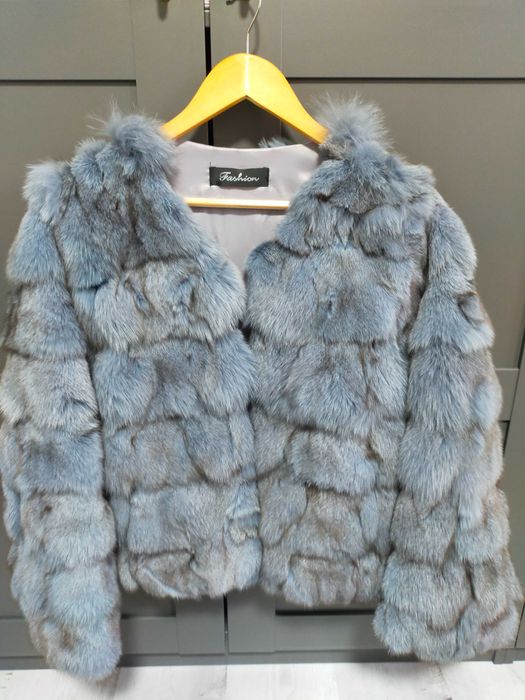 Haina de blana naturala vulpe modernă gri albăstrui