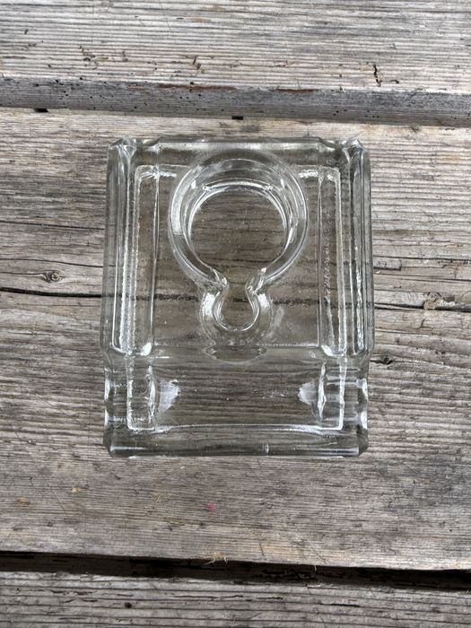 Călimară veche din sticlă masivă de birou, stil Art Deco (anii '20-'30)