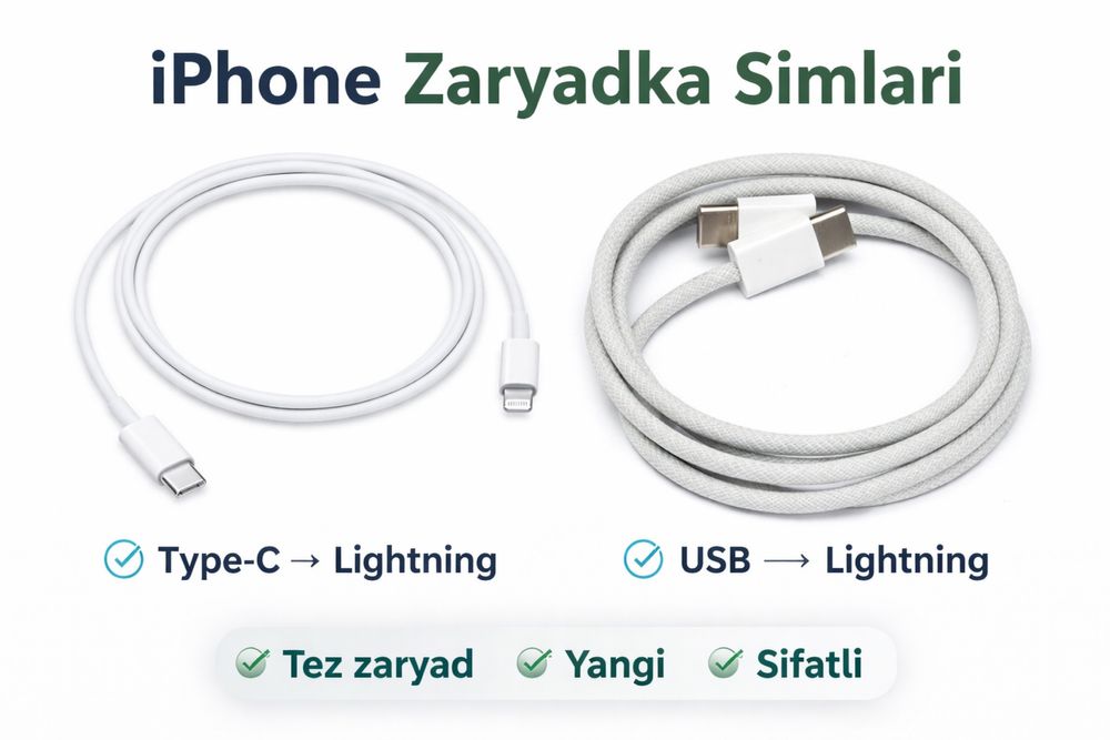 iPhone zaryadka simlari – Type-C va USB → Lightning