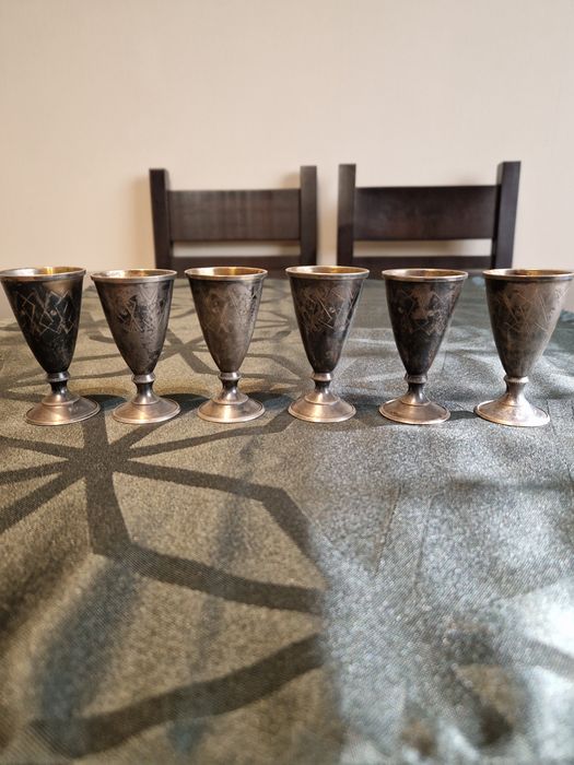 Превъзходен антикварен руски съветски сребърен сервиз 875