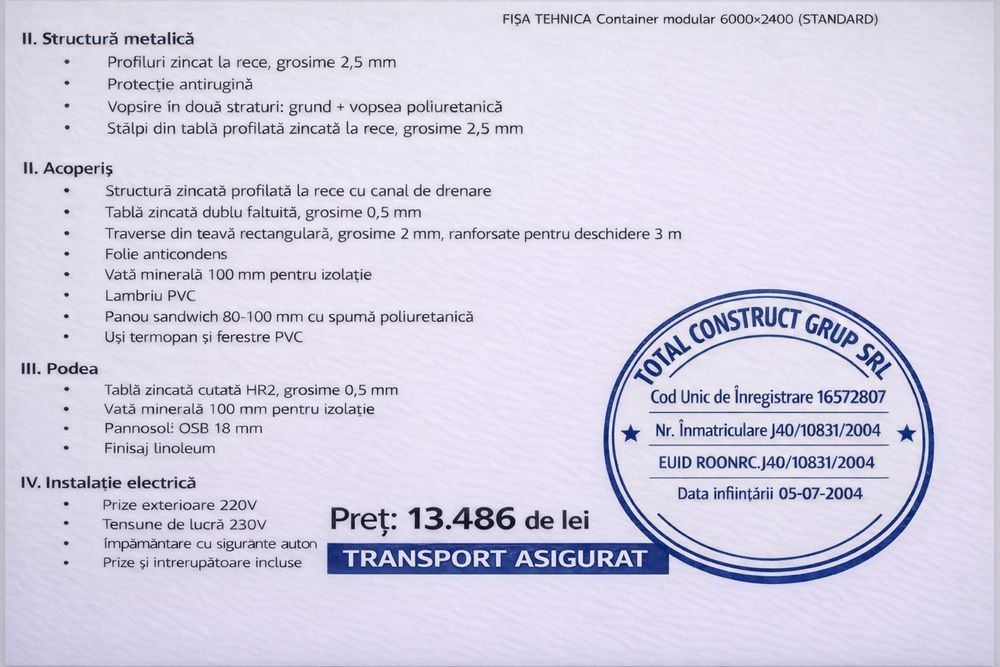 Container modular 6x3 cu baie completă și vitrină mare