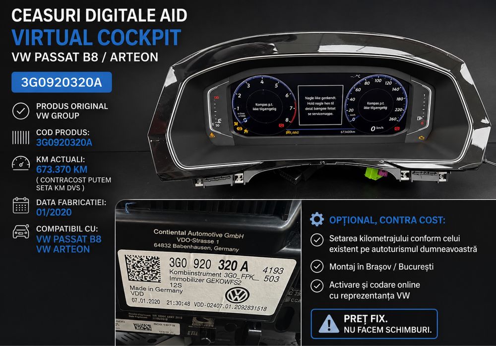 Ceasuri digitale aid virtual cockpit VW PASSAT  B8 ARTEON 3G0920320A