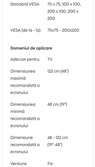 Suport Monitor/TV fix perete HAMA Vesa 200x200 max. Original Nou