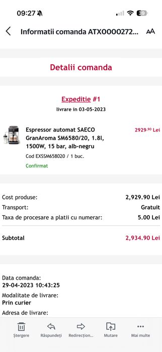Espressor automat SAECO GranAroma SM6580/20, 1.8l, 1500W, 15 bar, alb-negru