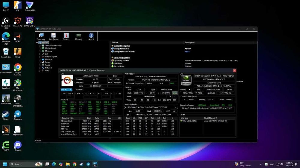 To'liq gaming pc - Полный игровой ПК-7900x-3070ti - стол и кресло