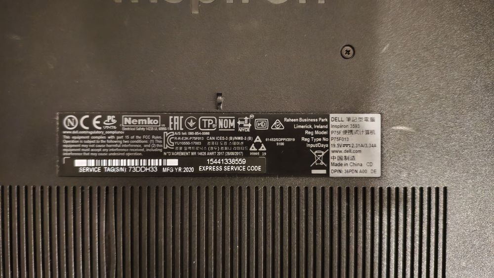 Dell Inspiron 3593 Intel I3 10то поколение 8 RAM ,256GB SSD , Windows