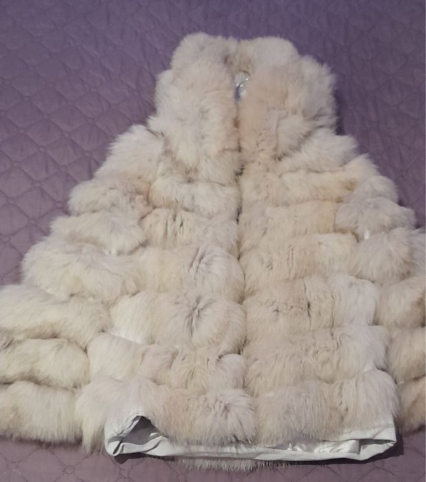 Палто от естествен косъм лисица бяло