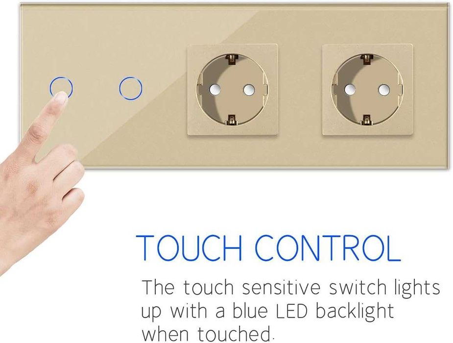 Întrerupător tactil inteligent WiFi cu priză dublă, ramă de sticlă