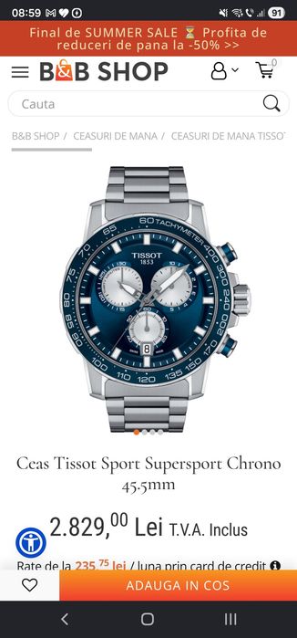 Vand Tissot cronograf T125.617.11.041.00 + cutie
