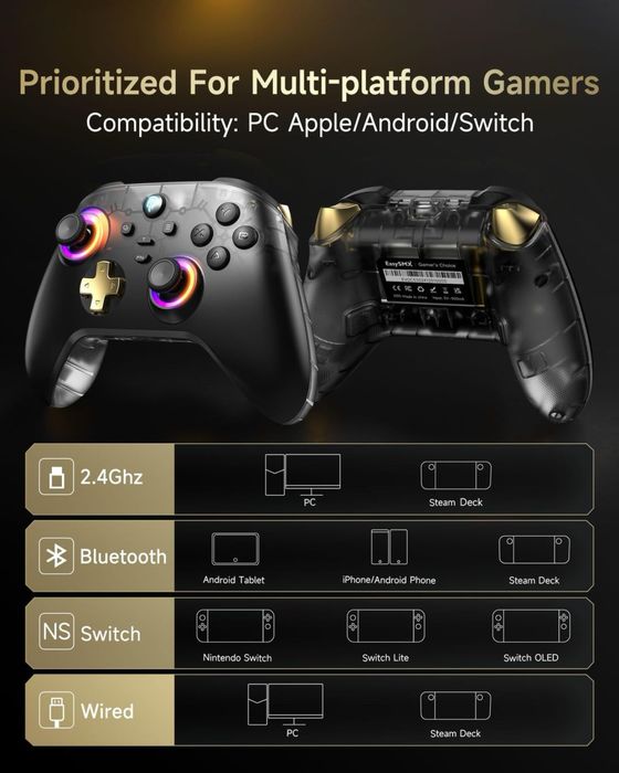 Controler de jocuri wireless Bluetooth RGB