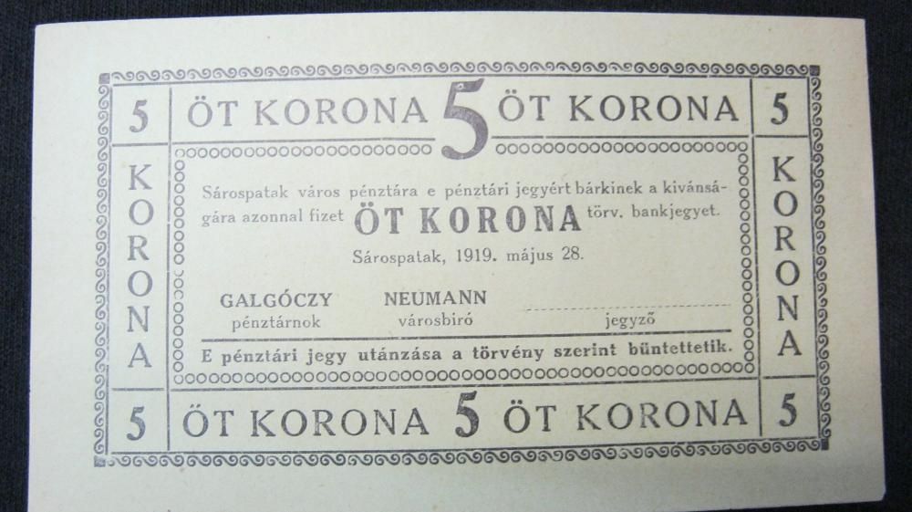Bancnote de necesitate,Sarospatak,Ungaria,1919