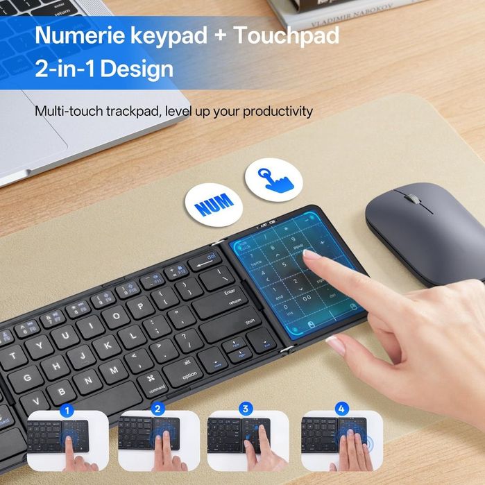 NOU ‼️ Tastatura Qwerty Pliabila Business Travel cu touchpad - Wireless !