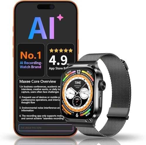 Нов Смарт часовник с AI обобщение диктофон 80+ спортни режима транскрипция