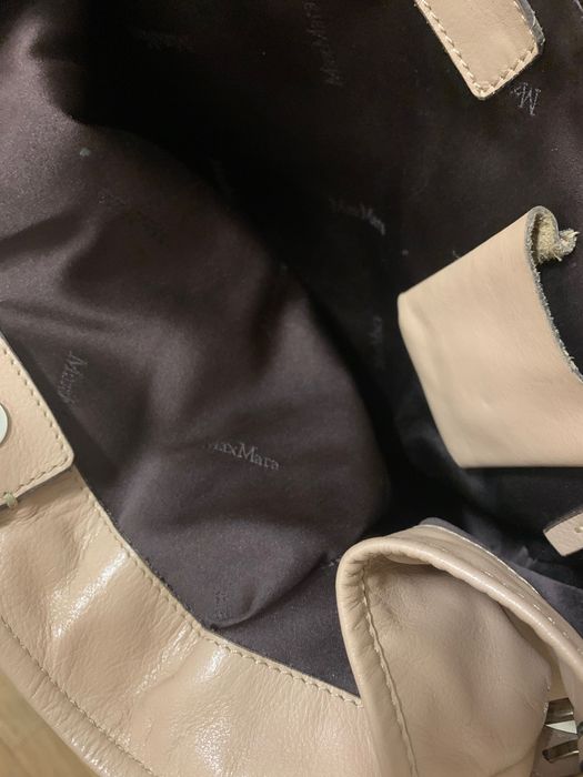 Дамска кожена чанта Max Mara, употребявана, беж цвят